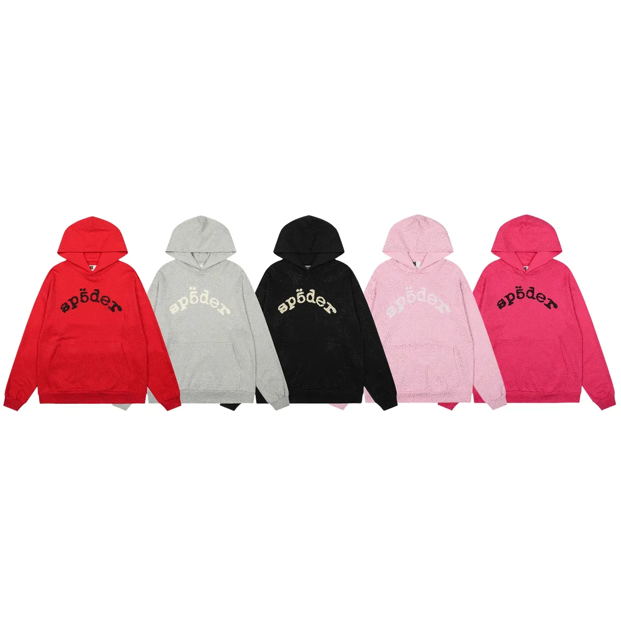 Sp5der Red Perforated Fabric Texture Arched Embroidered Logo Tracksuit 2