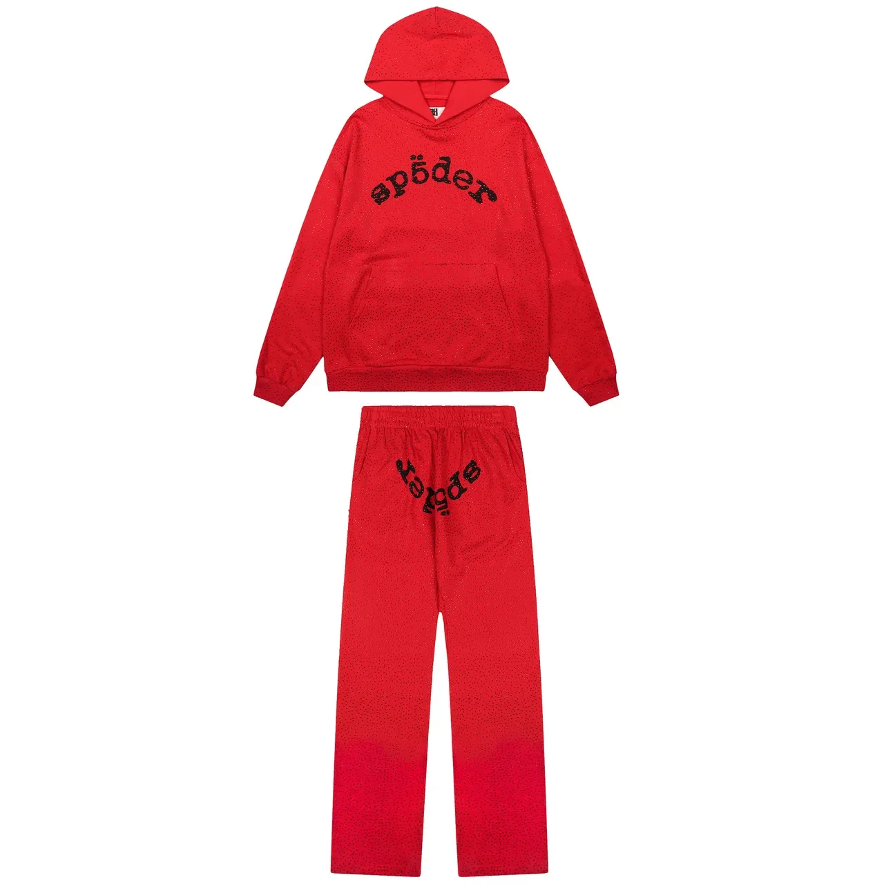 Sp5der Red Perforated Fabric Texture Arched Embroidered Logo Tracksuit 4
