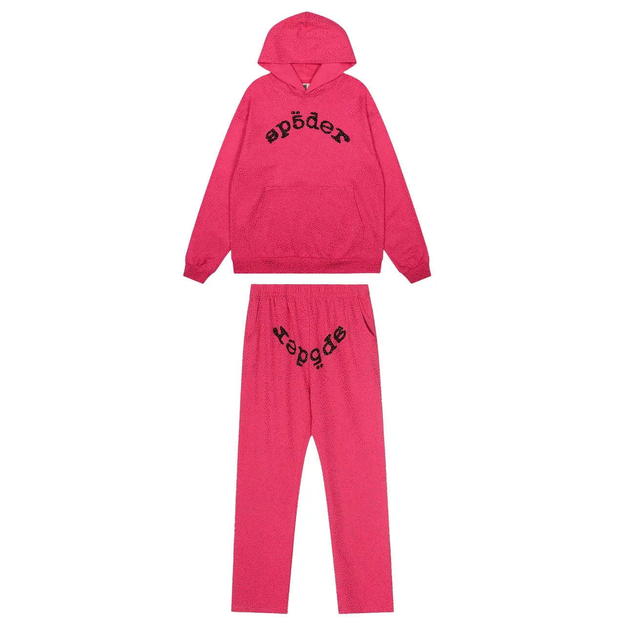 Sp5der Red Perforated Fabric Texture Arched Embroidered Logo Tracksuit 8