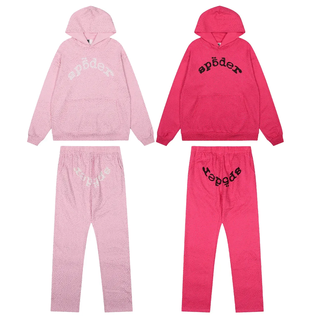 Sp5der Red Perforated Fabric Texture Arched Embroidered Logo Tracksuit 20