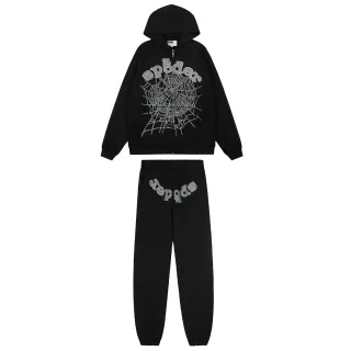 Sp5der Spiderweb Embroidered Black Tracksuit