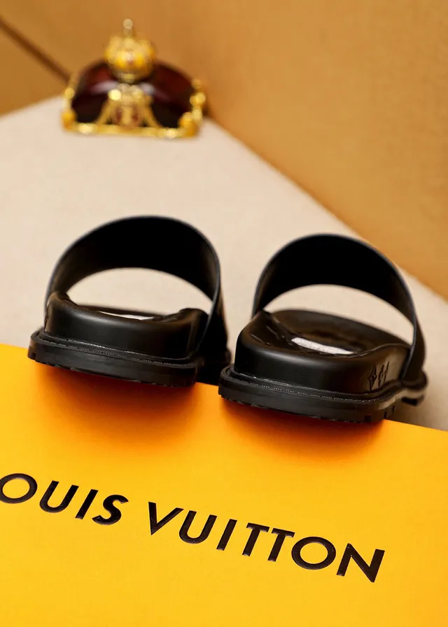 Supreme Slide Black Gold Rubber Logo Strap Slippers 8