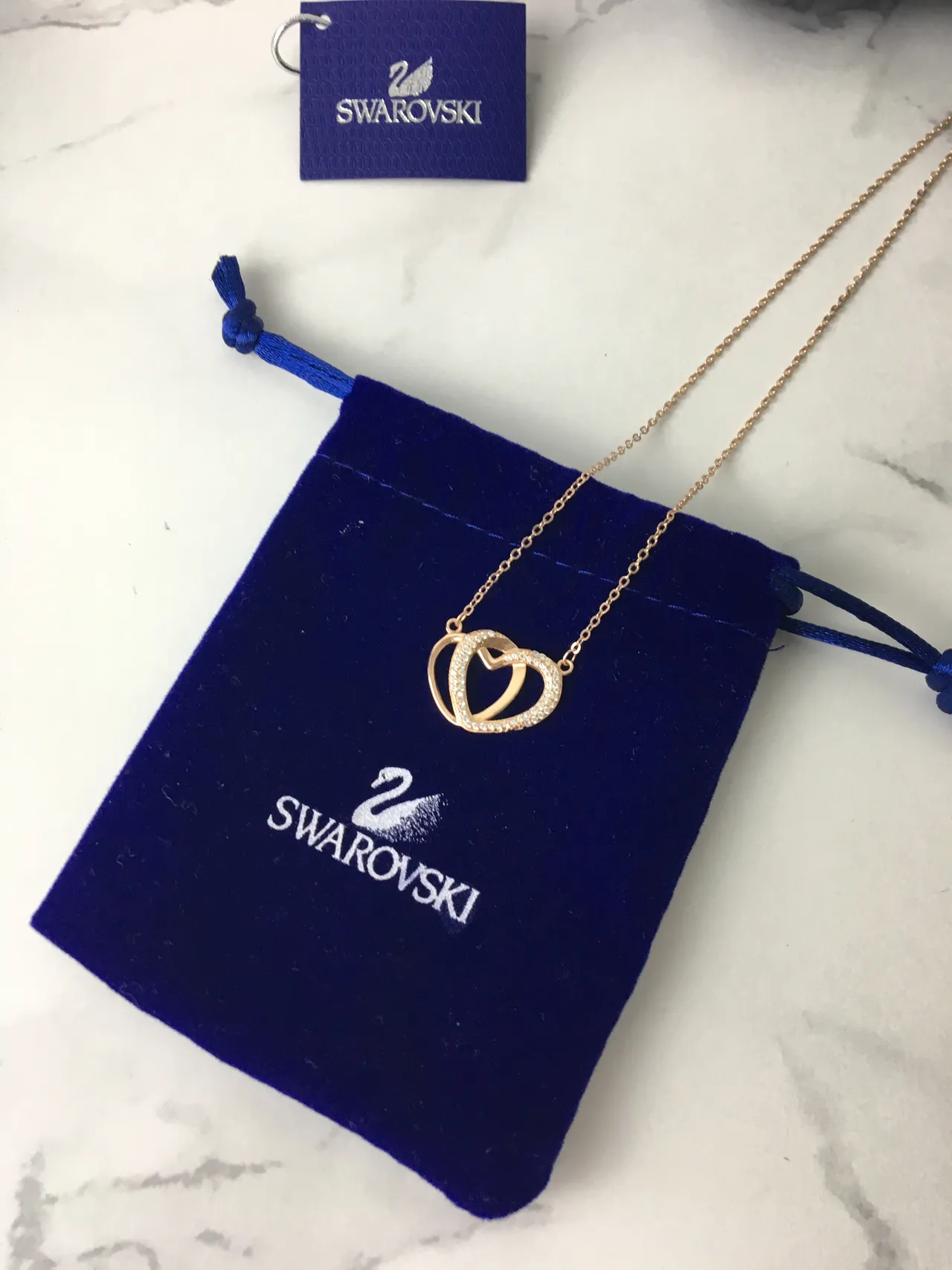 Swarovski Collier Double Cœur Pavé Or Rose 2