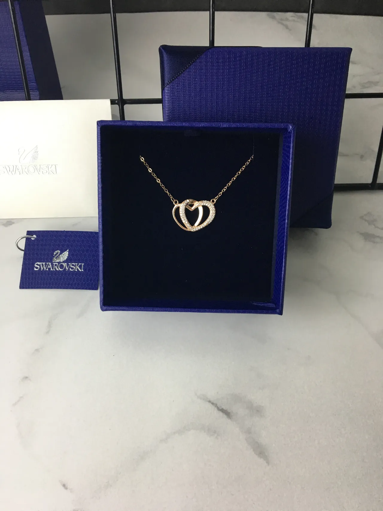 Swarovski Collier Double Cœur Pavé Or Rose 3
