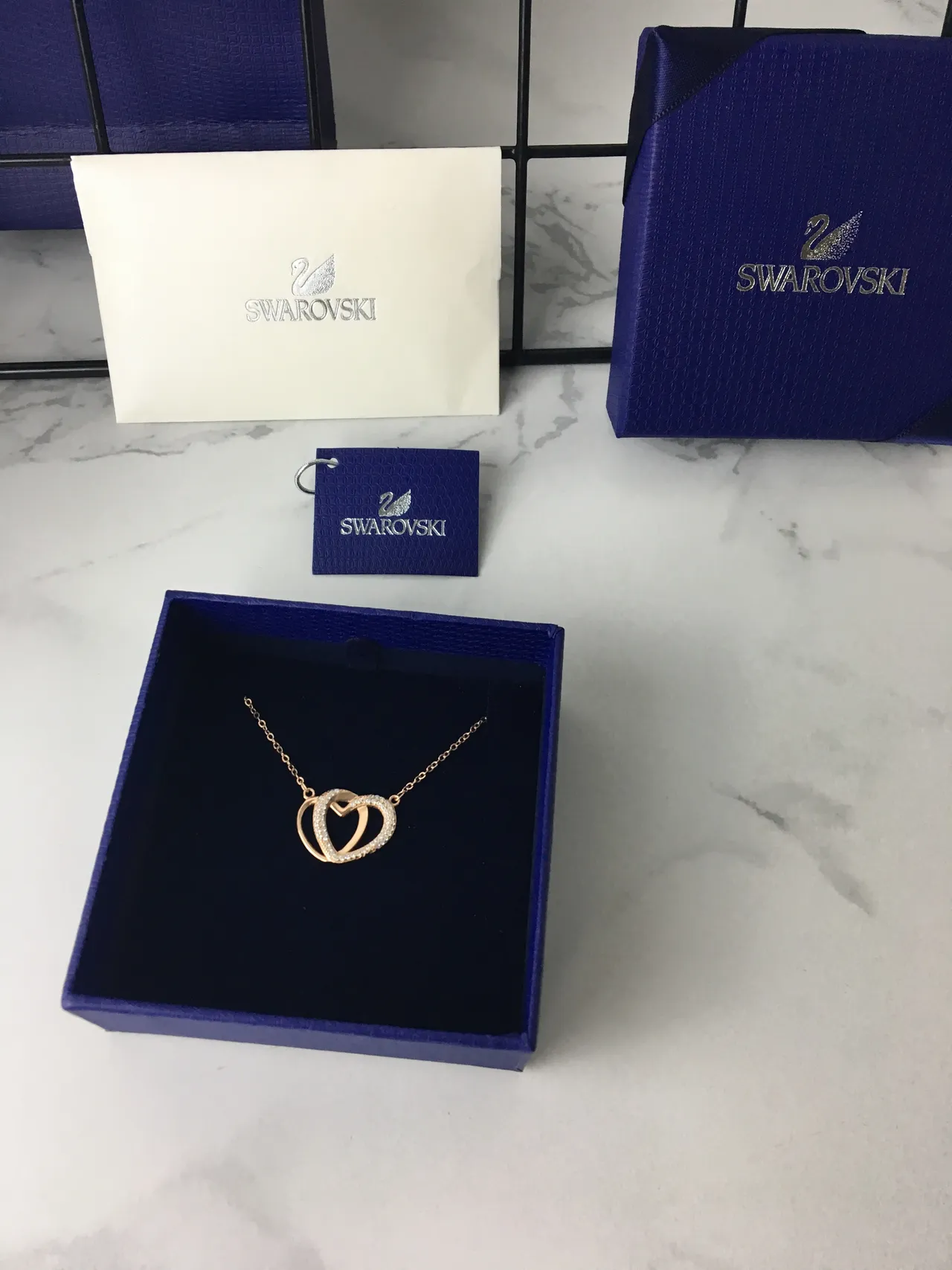 Swarovski Collier Double Cœur Pavé Or Rose 4