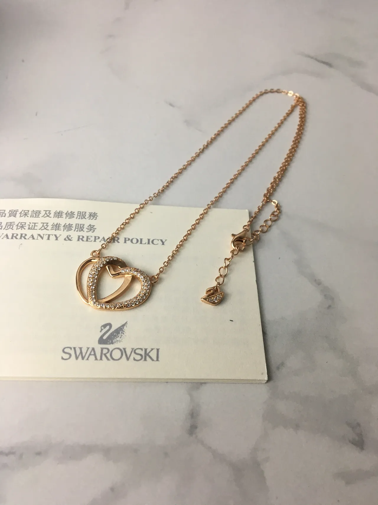 Swarovski Collier Double Cœur Pavé Or Rose 5