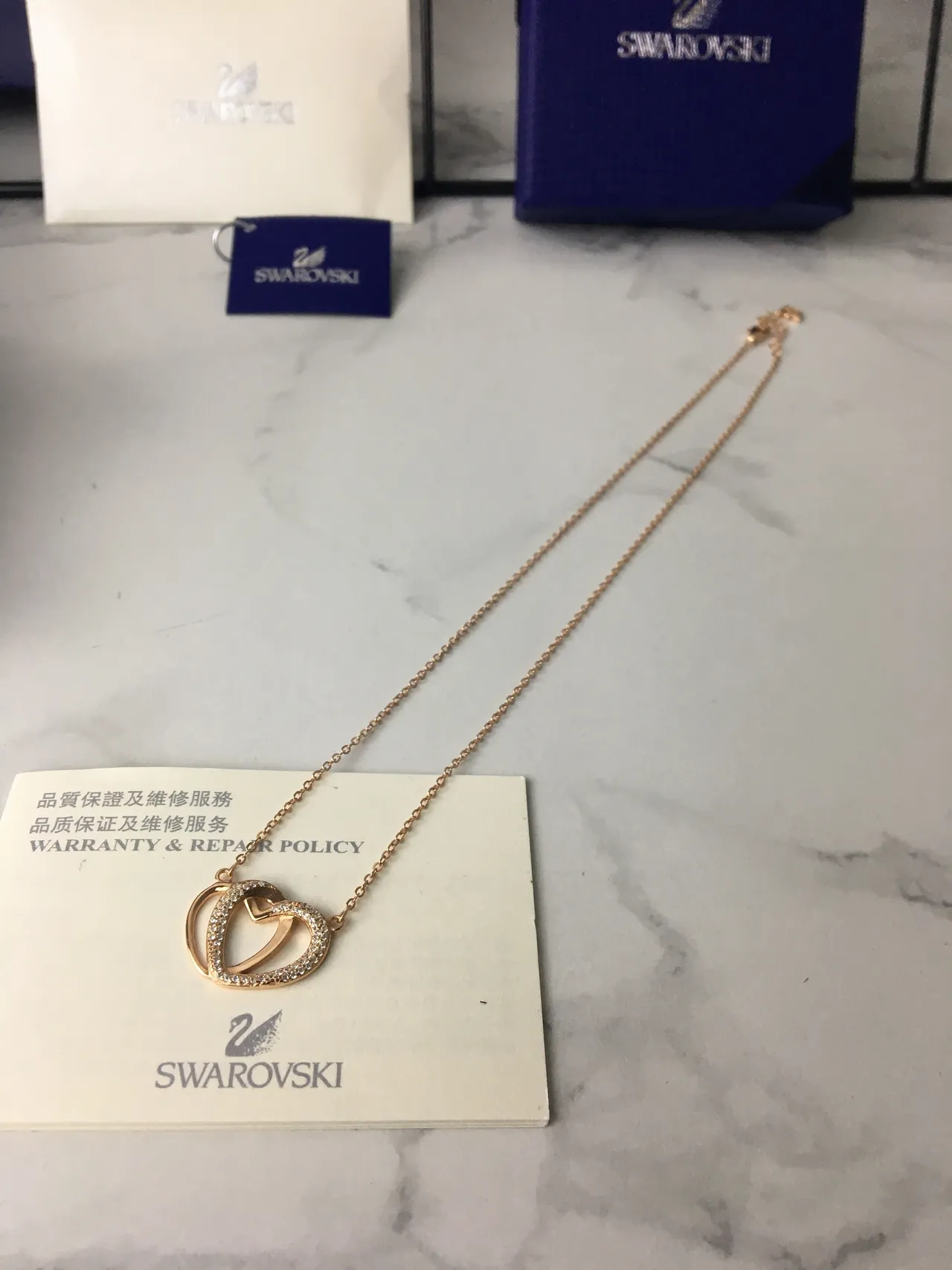 Swarovski Collier Double Cœur Pavé Or Rose 6