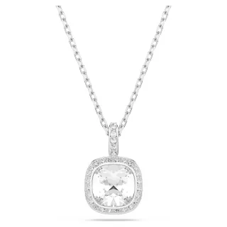 Swarovski Silver Transparent Cushion-Cut Central Stone Pavé Halo Necklace
