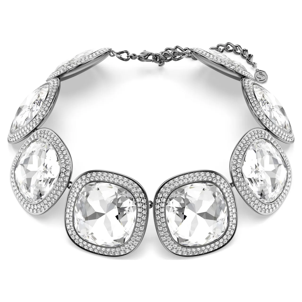 Swarovski Argent Transparents Coupe Coussin Pierre Centrale Halo Pavé Collier 19