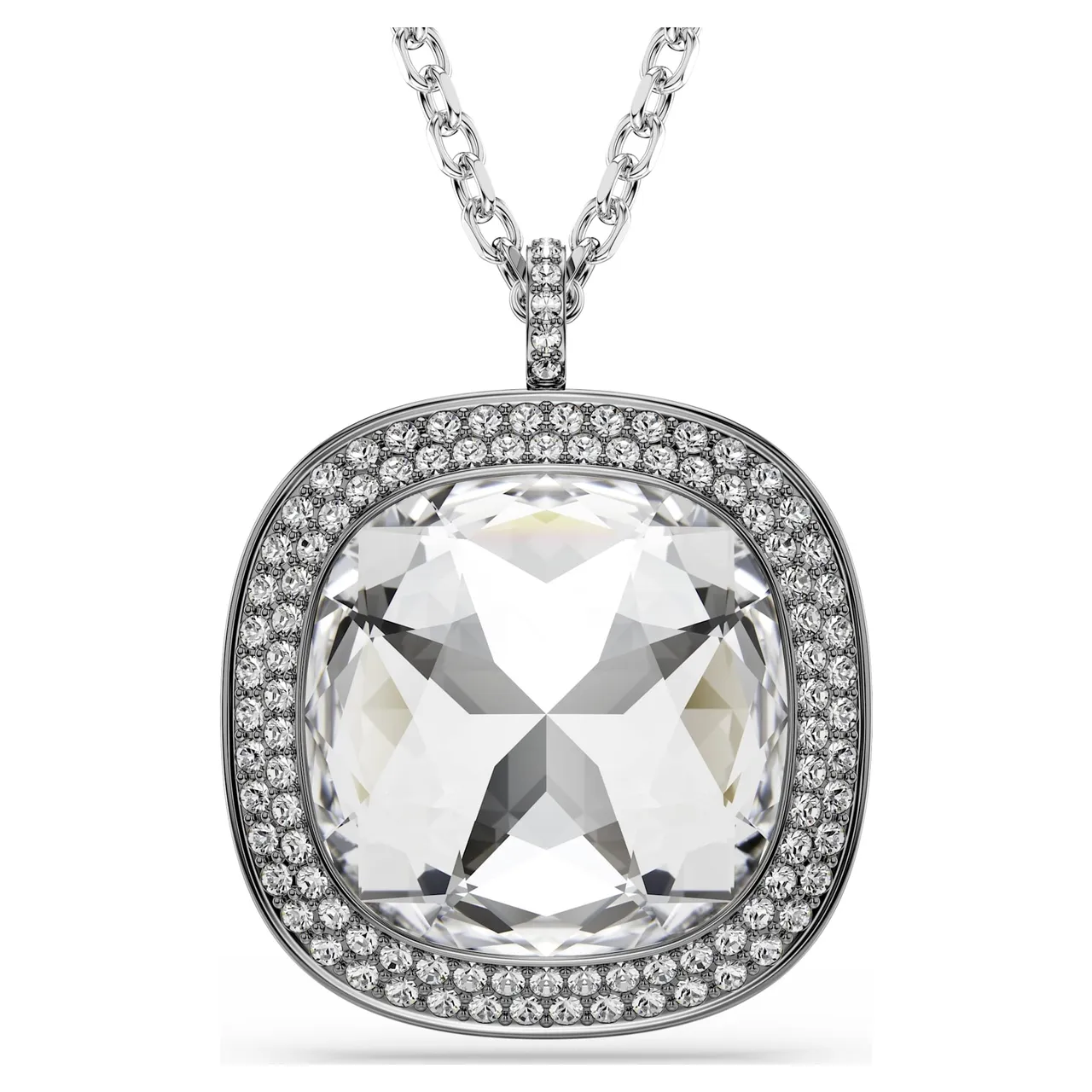 Swarovski Argent Transparents Coupe Coussin Pierre Centrale Halo Pavé Collier 21