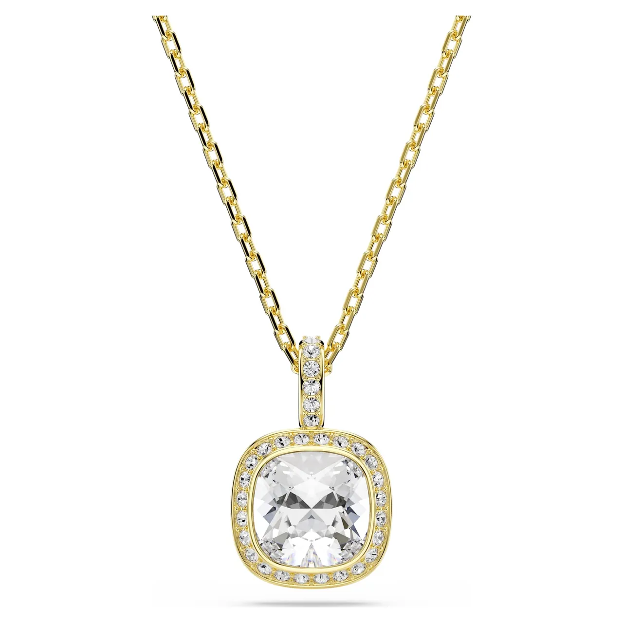 Swarovski Argent Transparents Coupe Coussin Pierre Centrale Halo Pavé Collier 24
