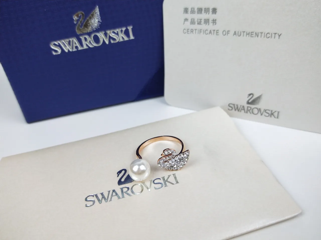 Swarovski Cygne Pavé Cristal et Perle Bague Ouverte 6