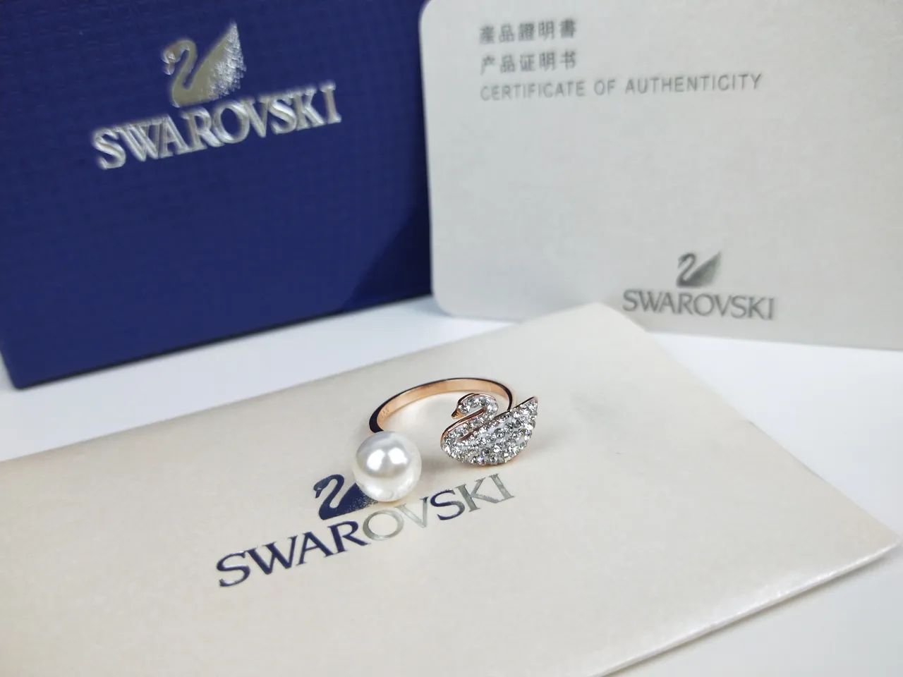 Swarovski Cygne Pavé Cristal et Perle Bague Ouverte 7