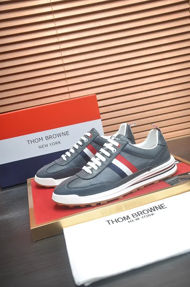 Thom Browne 4-Bar Stripe Sneaker Gray Multicolor Pebbled Leather Upper Motif Lifestyle Sneakers 4