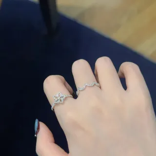 Tiffany & Co. Floral Pavé Silver Navy Motif Stones Ring