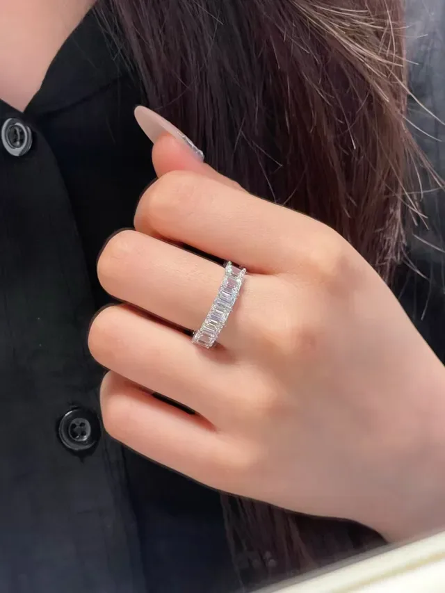 Tiffany & Co. Silver Navy Emerald-Cut Diamonds Shared-Prong Setting Ring 2