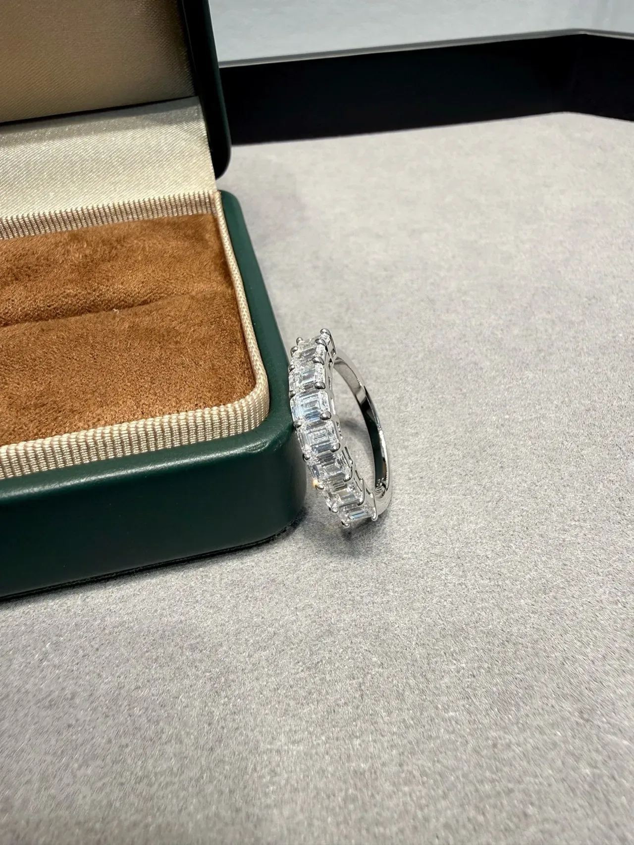 Tiffany & Co. Silver Navy Emerald-Cut Diamonds Shared-Prong Setting Ring 8