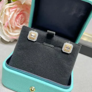 Tiffany & Co. Boucles d'oreilles carrées double halo or bicolore