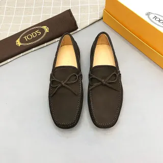 Tod's Brown Beige Suede-Like Nubuck Upper Hand-Stitched Moc Toe Loafer