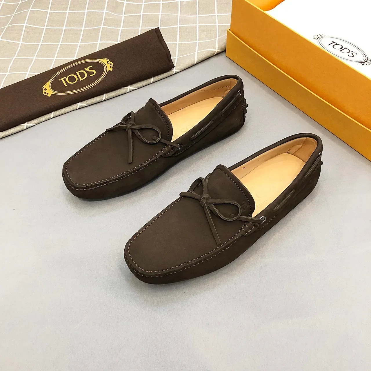 Tod's Brown Beige Suede-Like Nubuck Upper Hand-Stitched Moc Toe Loafer 2