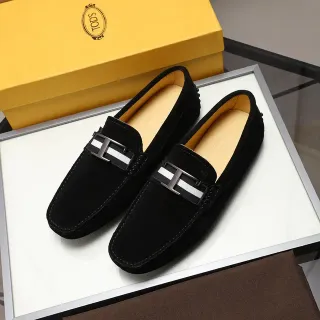 Tod's Gommino Loafer Black White Suede Upper H-Bar Metal Buckle Loafer