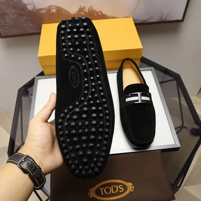Tod's Gommino Loafer Noir Blanc Daim H-Bar Boucle Métal Loafer 3