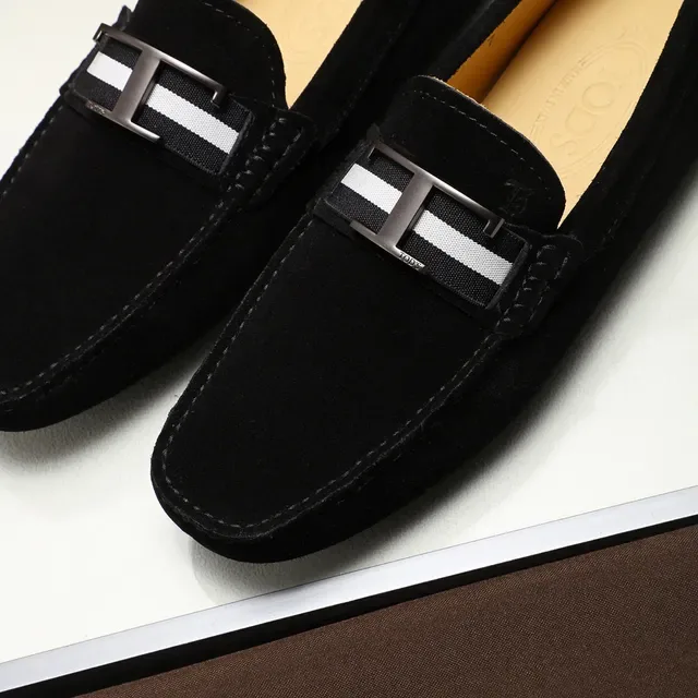Tod's Gommino Loafer Noir Blanc Daim H-Bar Boucle Métal Loafer 5