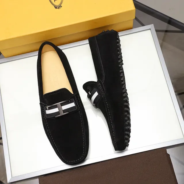 Tod's Gommino Loafer Noir Blanc Daim H-Bar Boucle Métal Loafer 8