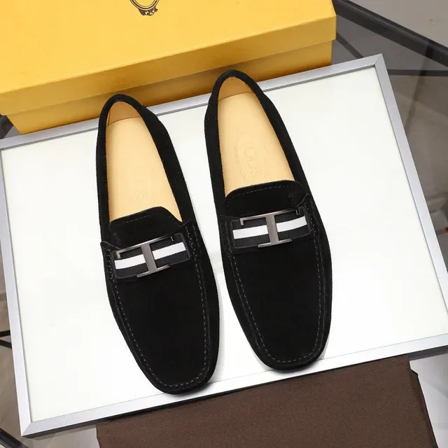 Tod's Gommino Loafer Noir Blanc Daim H-Bar Boucle Métal Loafer 9