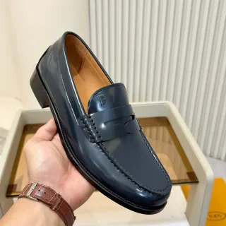 Tod's Penny Loafer Navy Patent Leather Loafers