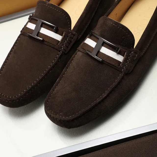 Tod's Gommino Loafer Marron Blanc Daim Supérieur T-Bar Boucle Métal Loafer 7