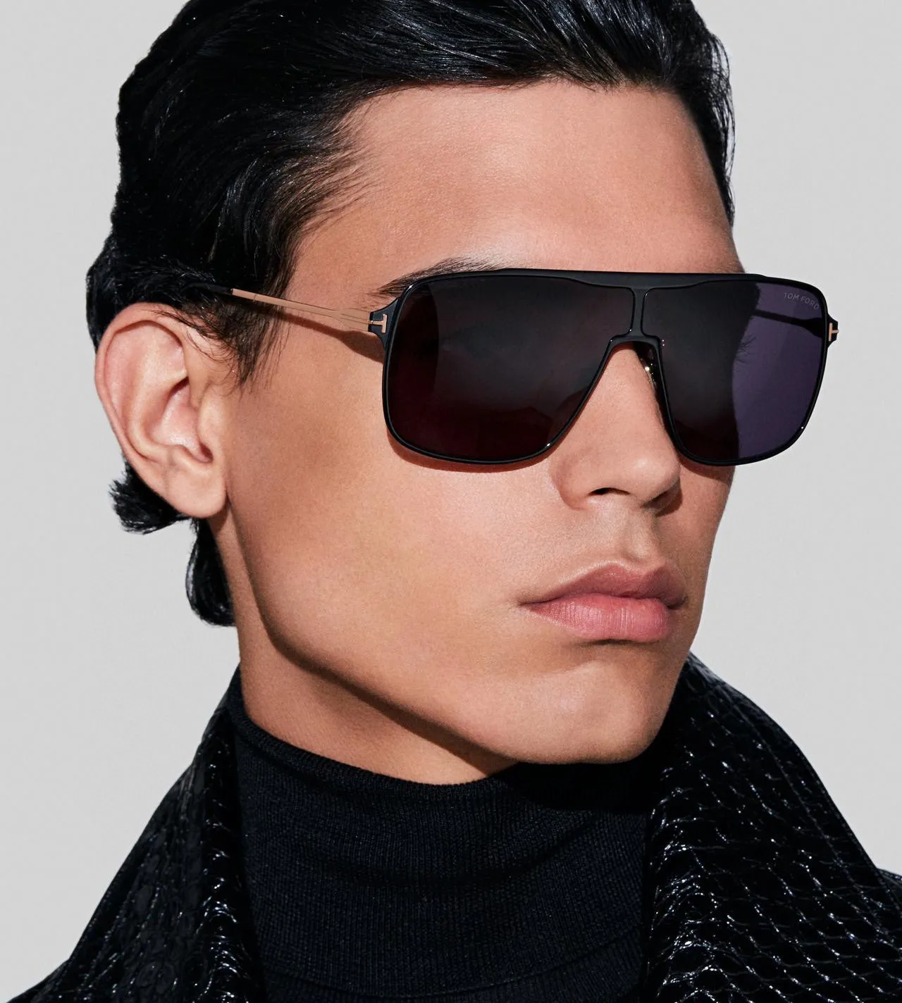 Tom Ford Zappa Lunettes de soleil noires violettes style bouclier inspirées d'aviateur 2