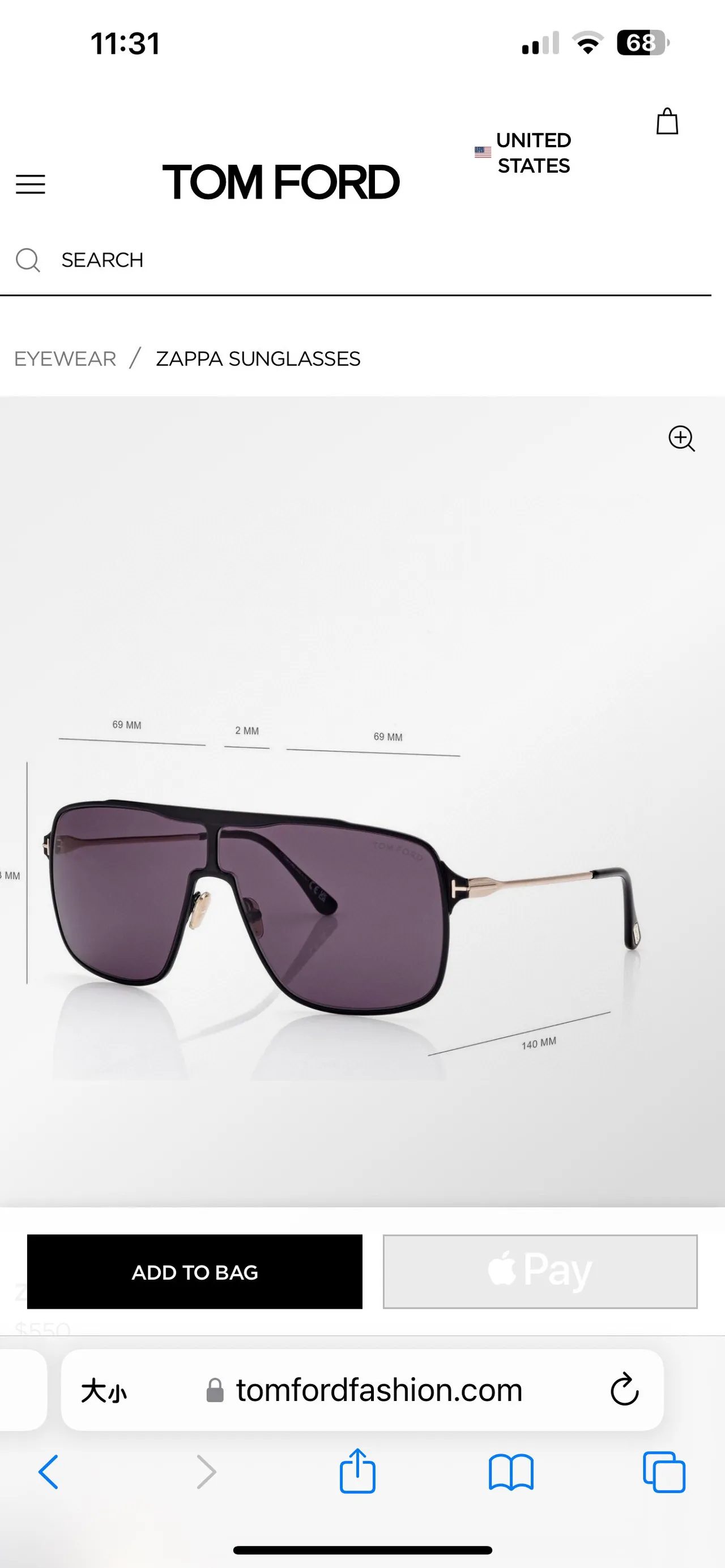 Tom Ford Zappa Lunettes de soleil noires violettes style bouclier inspirées d'aviateur 7