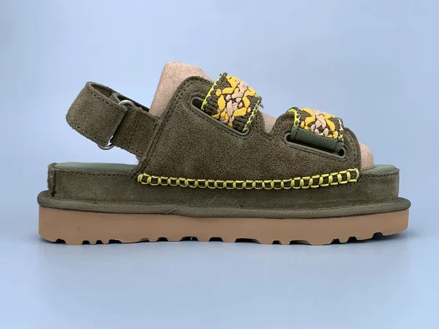 UGG Vert Armée Beige Olive Daim Broderie Florale Straps Sandales Casual 3