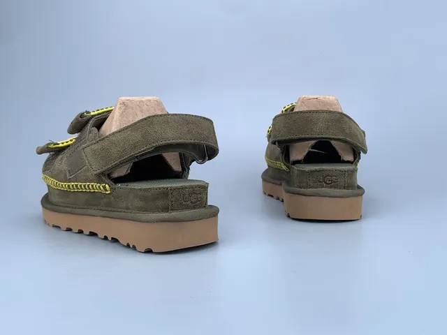 UGG Vert Armée Beige Olive Daim Broderie Florale Straps Sandales Casual 6
