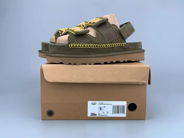 UGG Vert Armée Beige Olive Daim Broderie Florale Straps Sandales Casual 10