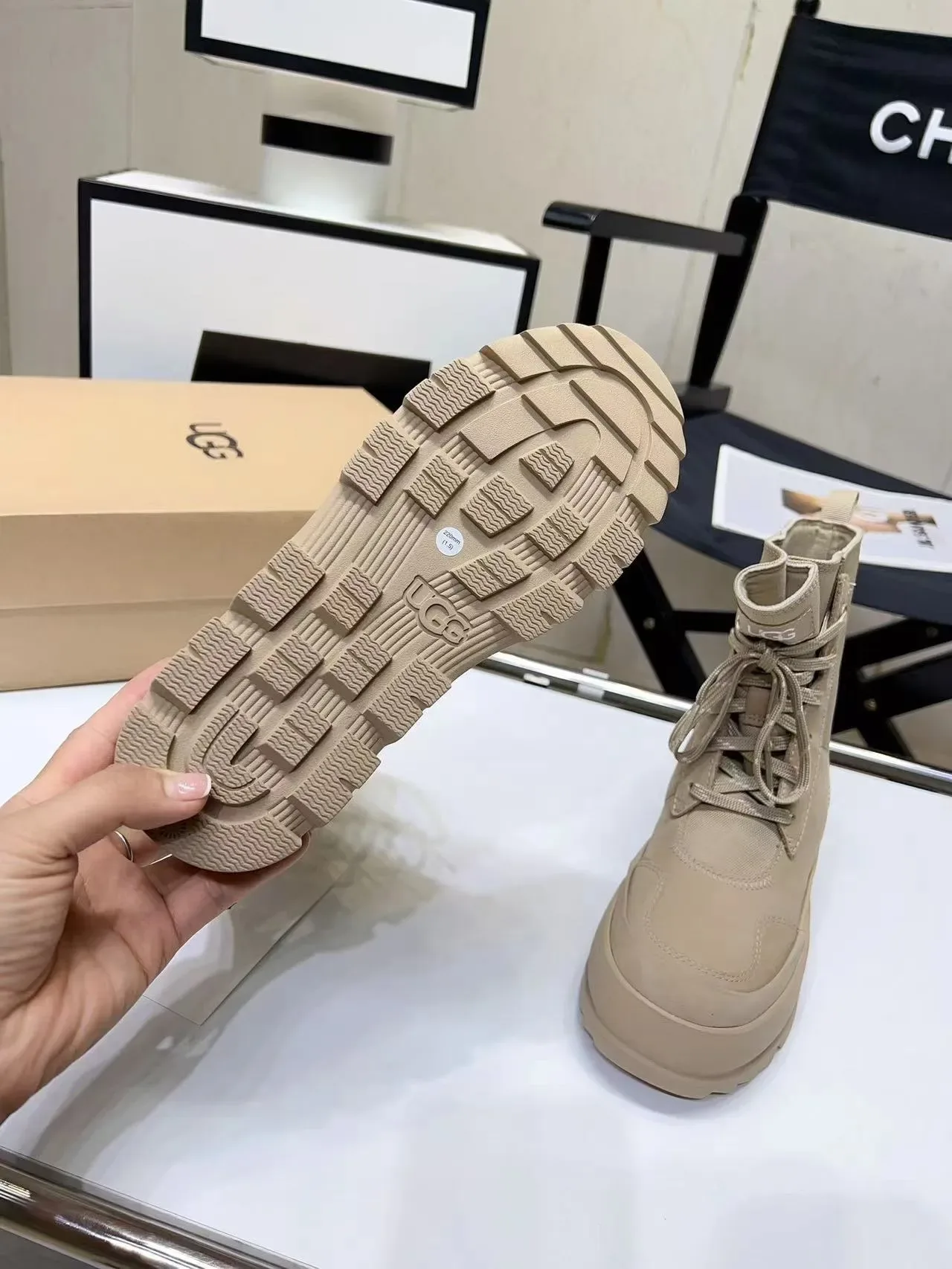 UGG Beige Lace-Up Canvas-Upper Ankle Boots 3