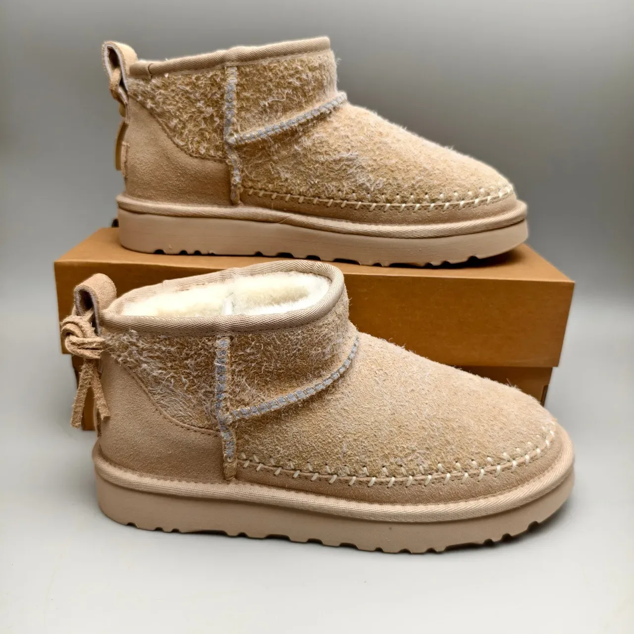 UGG Beige White Shearling-Lined Suede Upper Snow Boots 5
