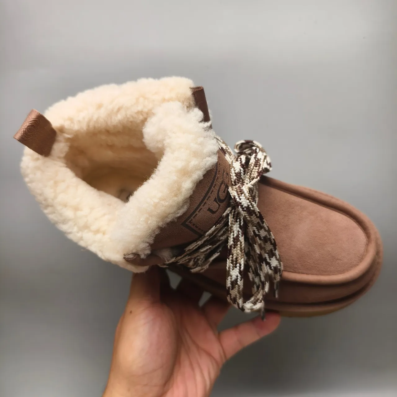UGG Brown Beige Platform Sole Braided Laces Snow Boots 3