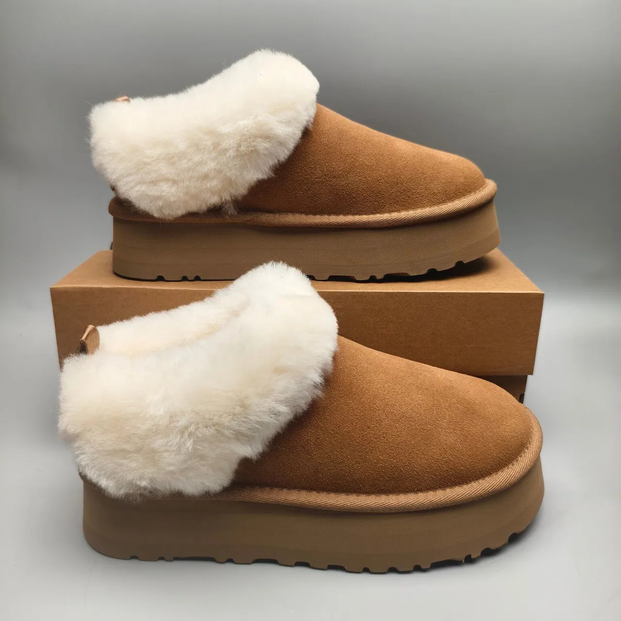 UGG Brown Beige Shearling-Lined Suede Upper Casual Shoes 5