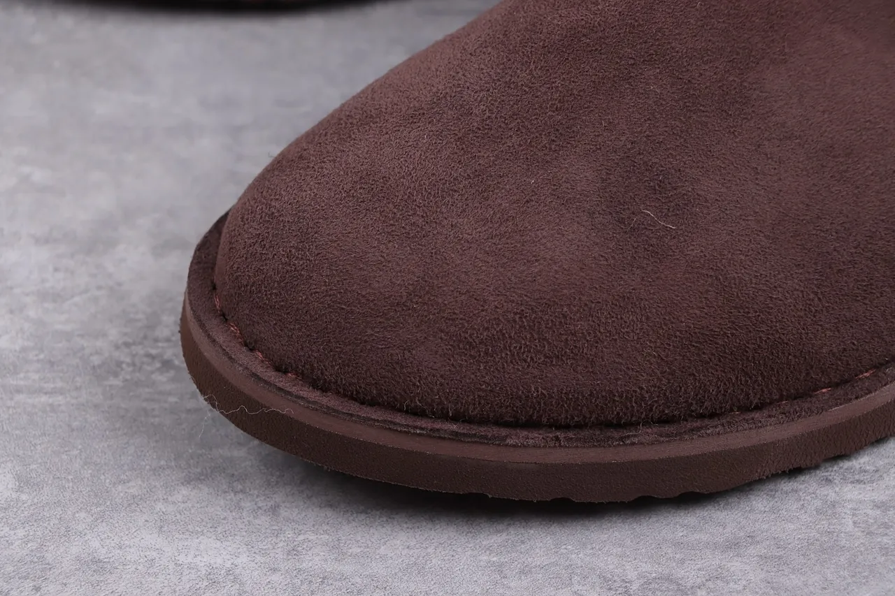 UGG بني أسود جلد مخمل علوي محشو بصوف الكبش حذاء كاحل 4