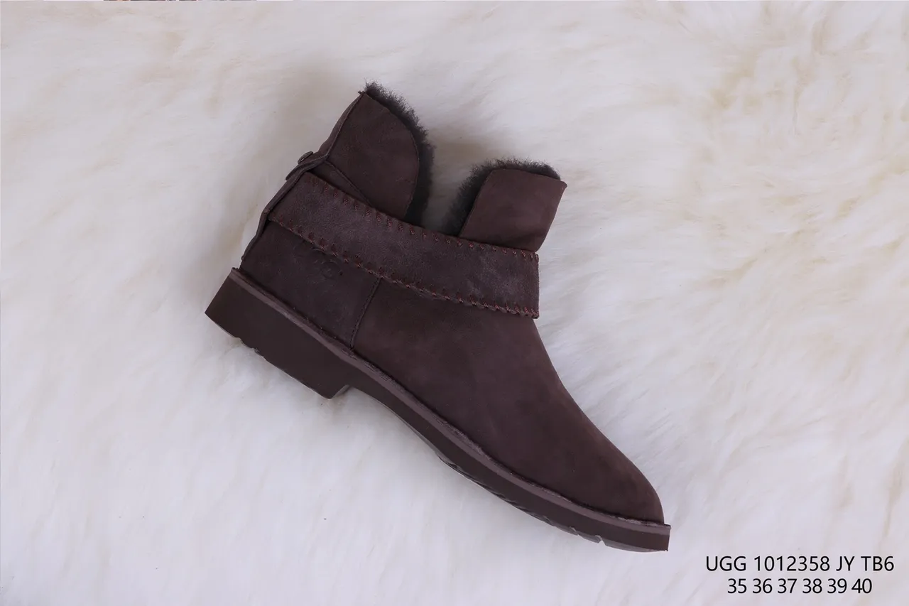 UGG بني أسود جلد مخمل علوي محشو بصوف الكبش حذاء كاحل 6