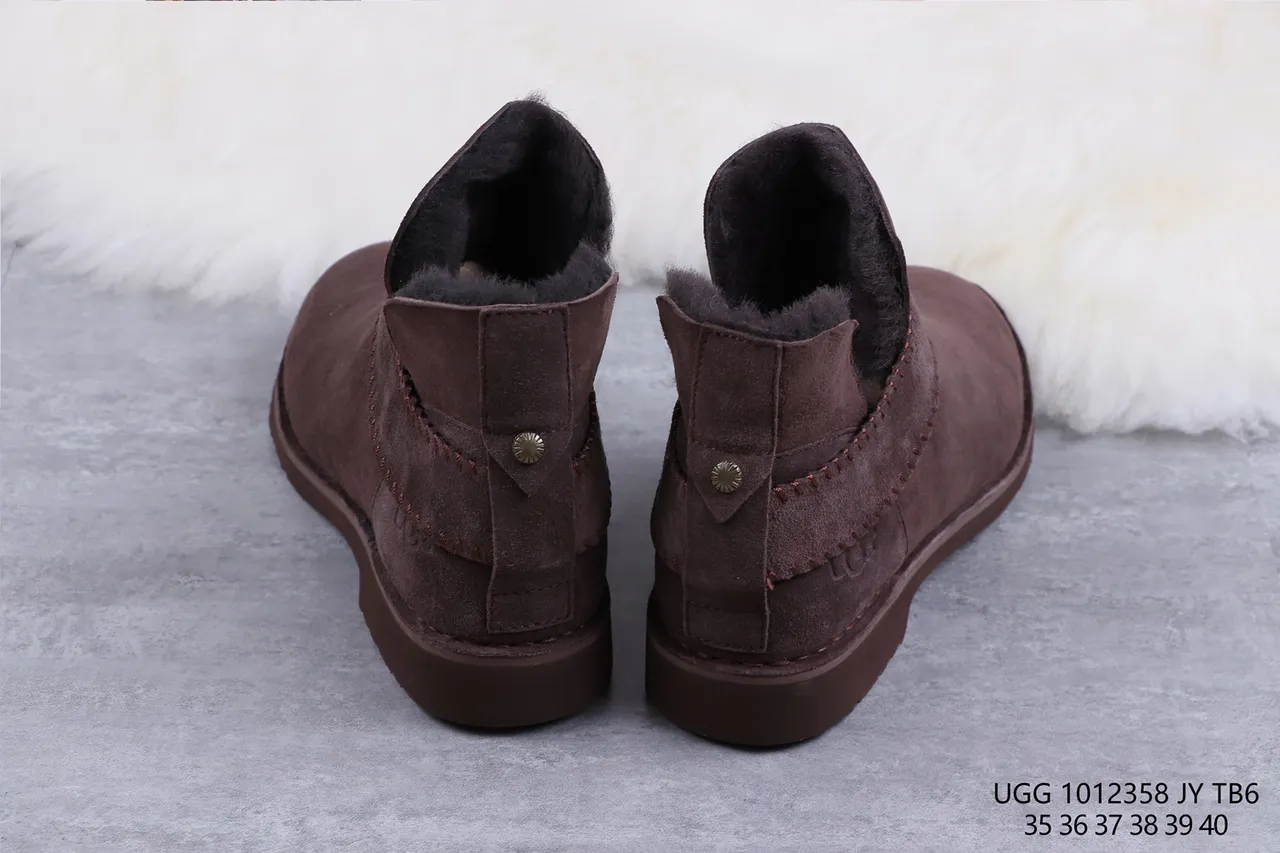 UGG بني أسود جلد مخمل علوي محشو بصوف الكبش حذاء كاحل 8