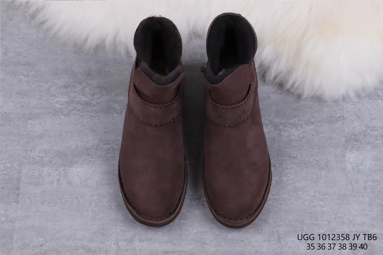 UGG بني أسود جلد مخمل علوي محشو بصوف الكبش حذاء كاحل 9