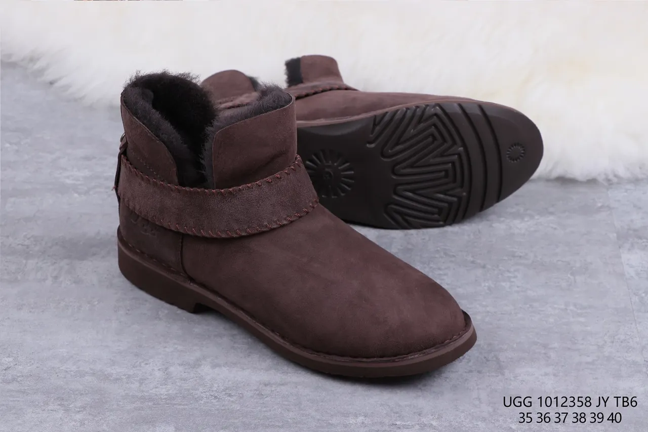 UGG بني أسود جلد مخمل علوي محشو بصوف الكبش حذاء كاحل 10