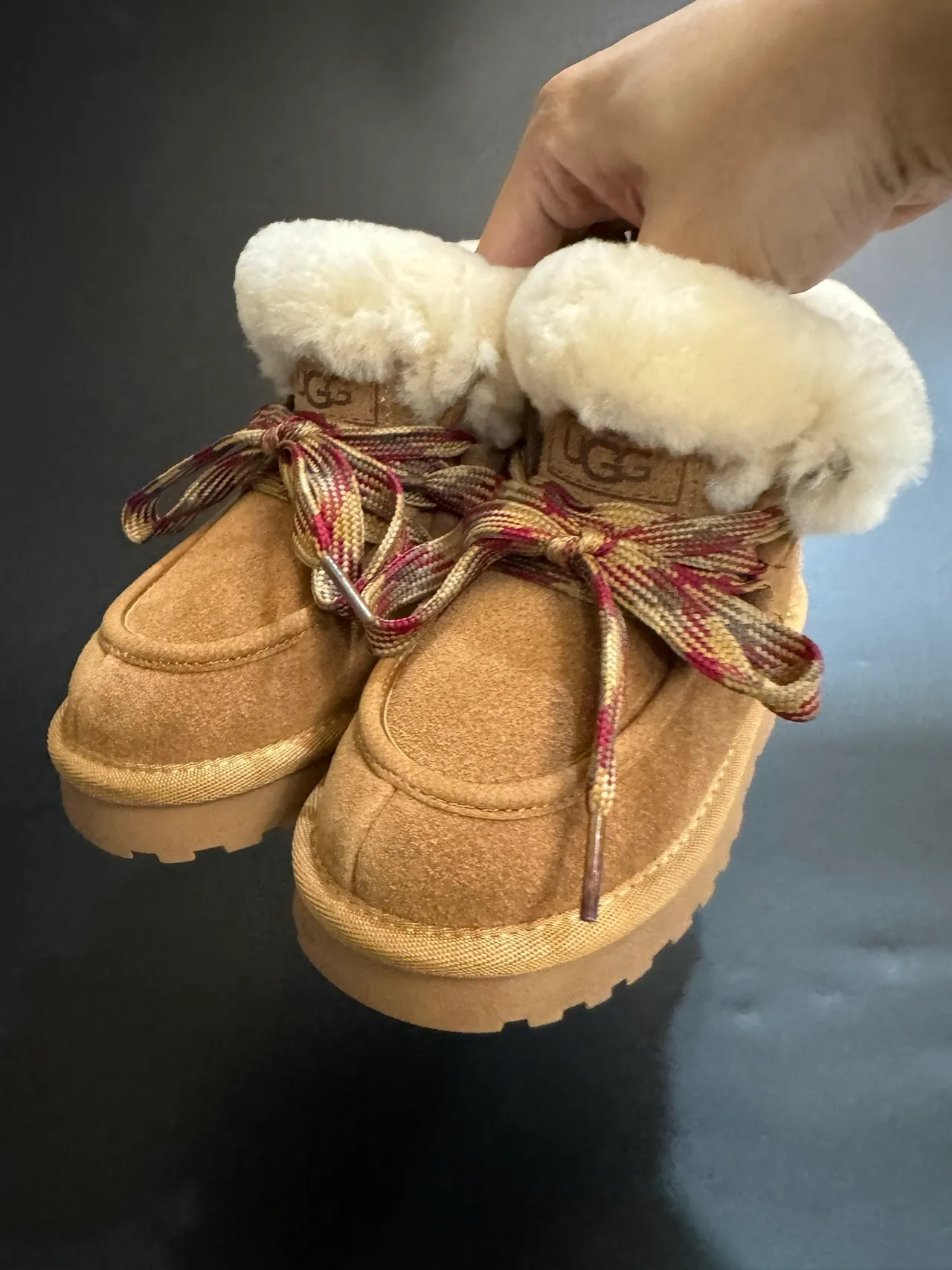 UGG Brown Multicolor Shearling-Cuffed Platform Sole Snow Boots 10