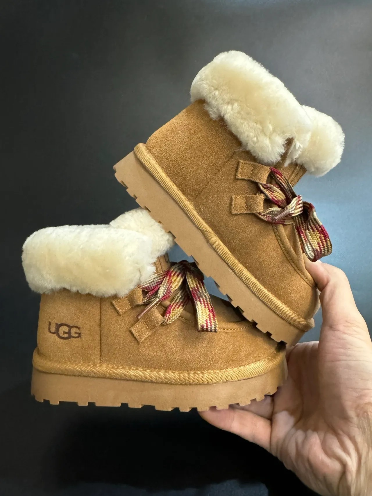UGG Brown Multicolor Shearling-Cuffed Platform Sole Snow Boots 17