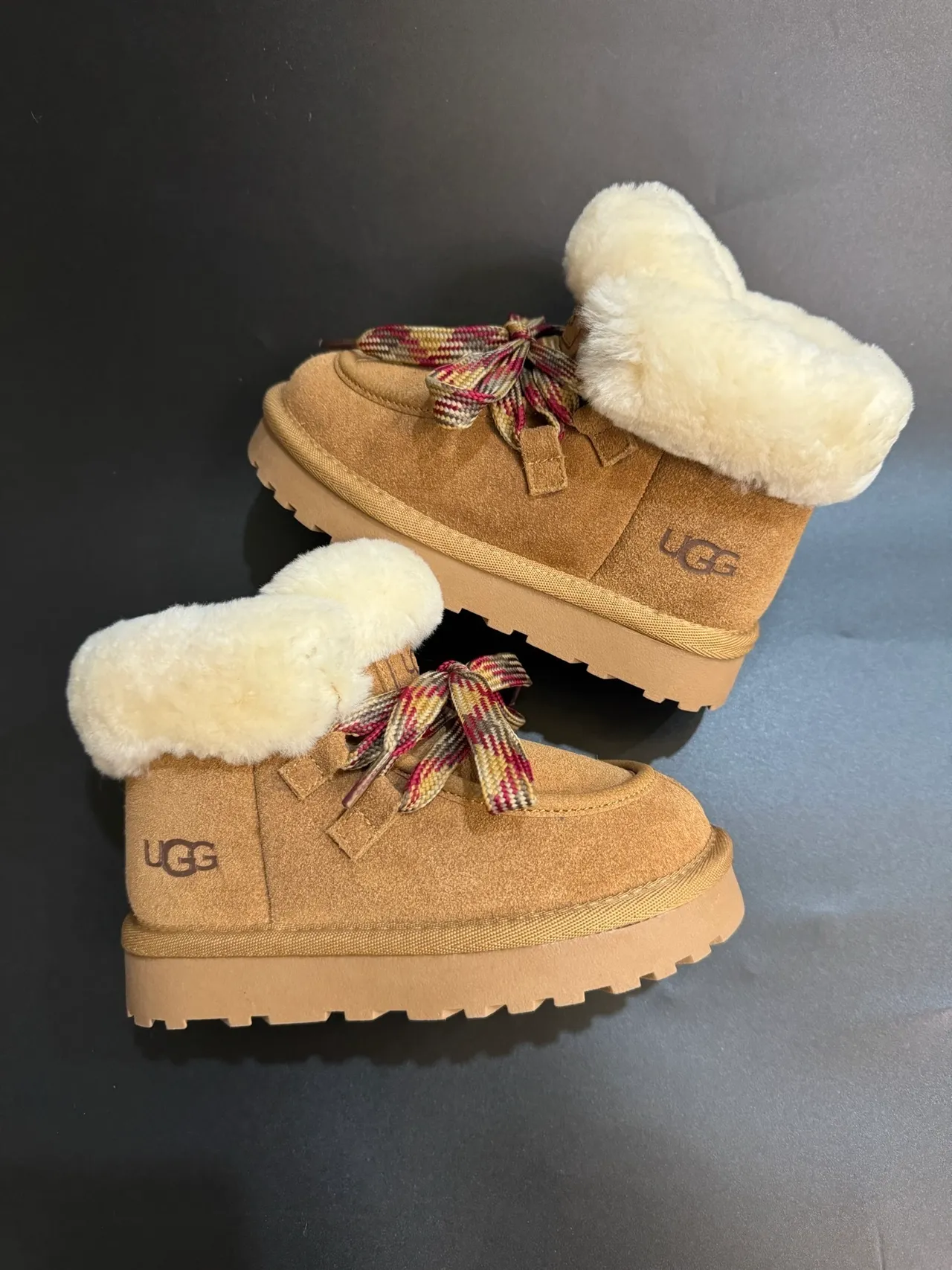 UGG Brown Multicolor Shearling-Cuffed Platform Sole Snow Boots 18
