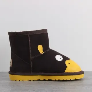 UGG Brown Yellow Character-Face Appliqué Suede Upper Snow Boots