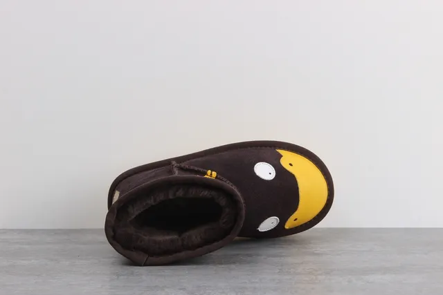 UGG Brown Yellow Character-Face Appliqué Suede Upper Snow Boots 6